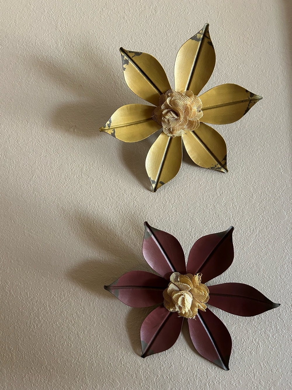 Metal Floral Wall Accent Decor Pair - Gold & Burgundy
